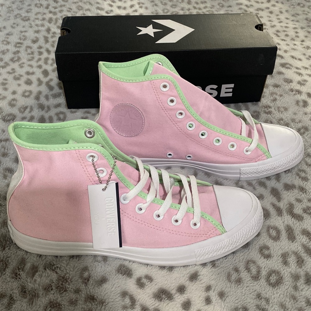 Converse All star pink and green high tops. Brand new. Never worn.